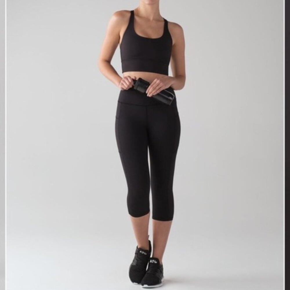 Lululemon Leggings Women's 4 Mind Over Miles Cropped Black Zip Pocket High Rise